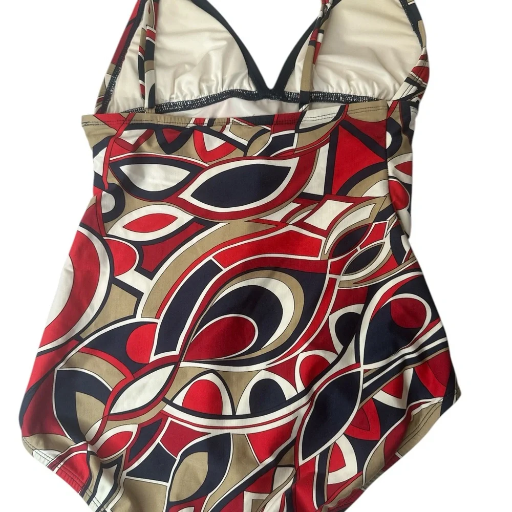 Michael Korhs Red, White & Blue Geometric Psychedelic One Piece Swimsuit Size 10